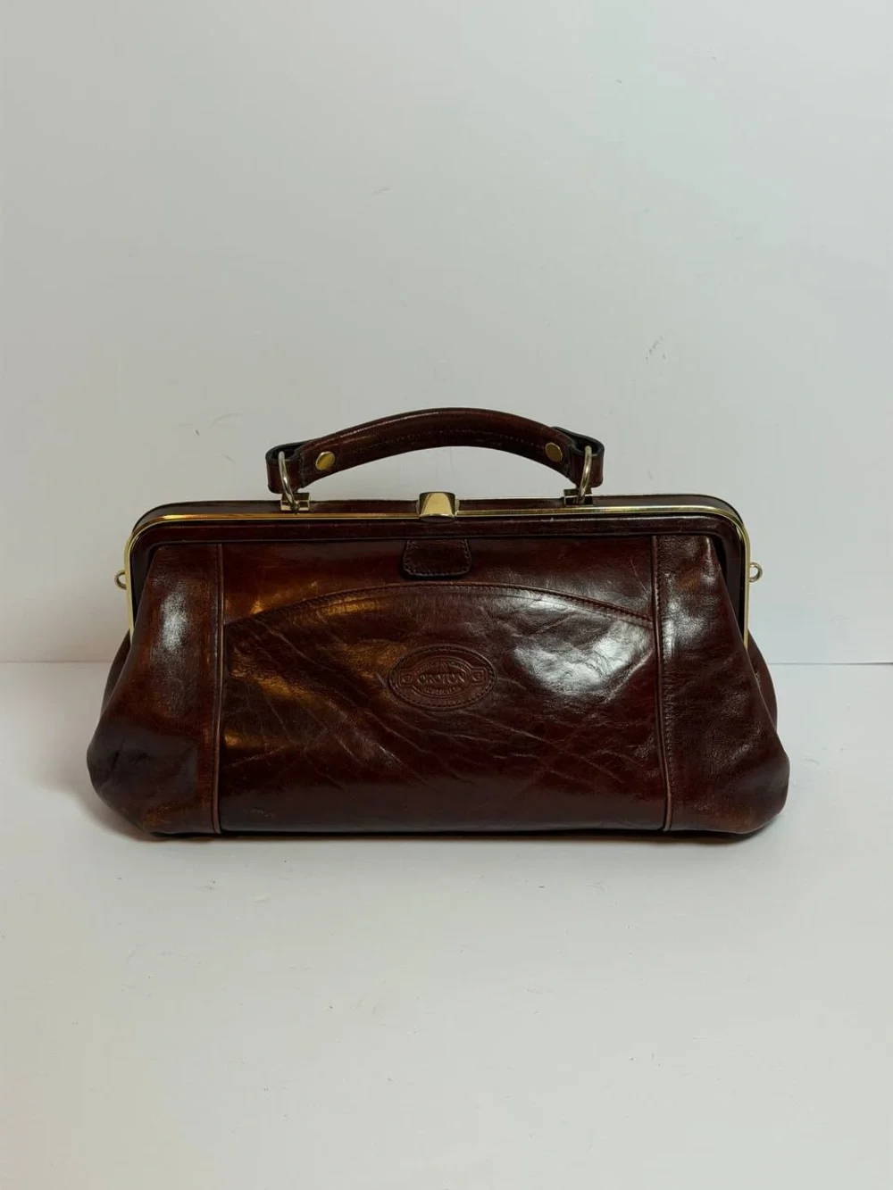 Vintage Oroton Brown Leather Doctor's Bag Style Handbag